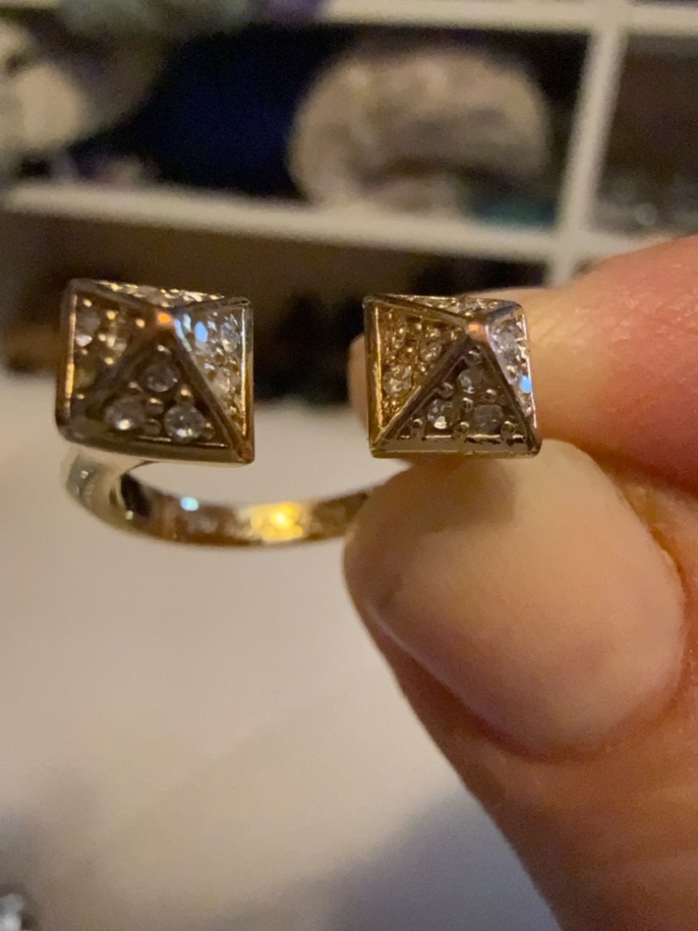 BCBGMAXAZRIA Statement Ring Size 7 Gold Tone Clear Rhinestone